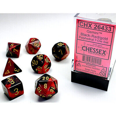 CHESSEX - ROL SET: Gemini Mini-Polyhedral Black-Red/gold 7-Die