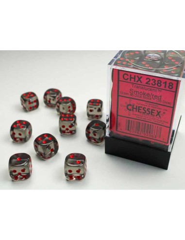 CHESSEX - 36 DICE SET: 12mm 1D6 - Translucent - Smoke/Red