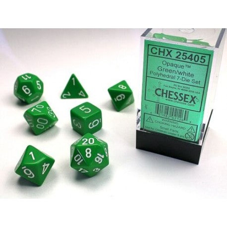 CHESSEX - ROL SET: Opaque Polyhedral 7-Die Sets - Green/white