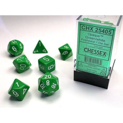 CHESSEX - ROL SET: Opaque Polyhedral 7-Die Sets - Green/white