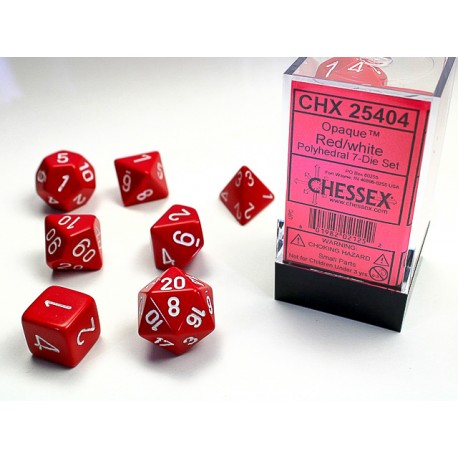 CHESSEX - ROL SET: Opaque Polyhedral 7-Die Sets - Red/white