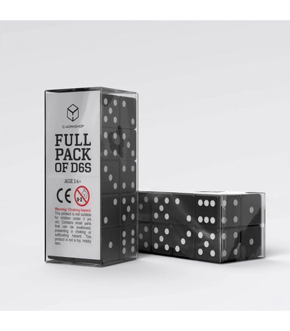 Q WORKSHOP: PACK DADOS - NEGRO Y BLANCO D6s - (20 unidades)