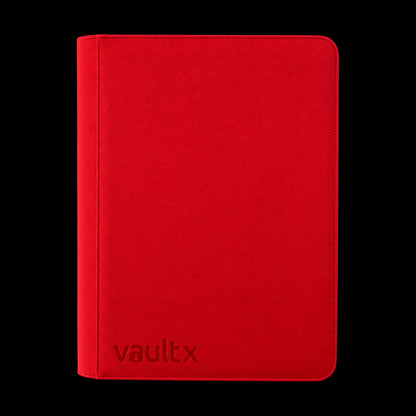 Álbum Vault X Exo-Tec Zip Binder XXL Fire Red de 16 bolsillos, cubierta roja cerrada en vista frontal.