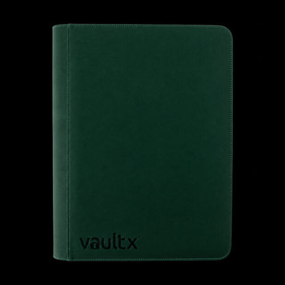 Álbum Vault X Exo-Tec Zip Binder XXL Forest Green de 16 bolsillos, cubierta verde cerrada en vista frontal.