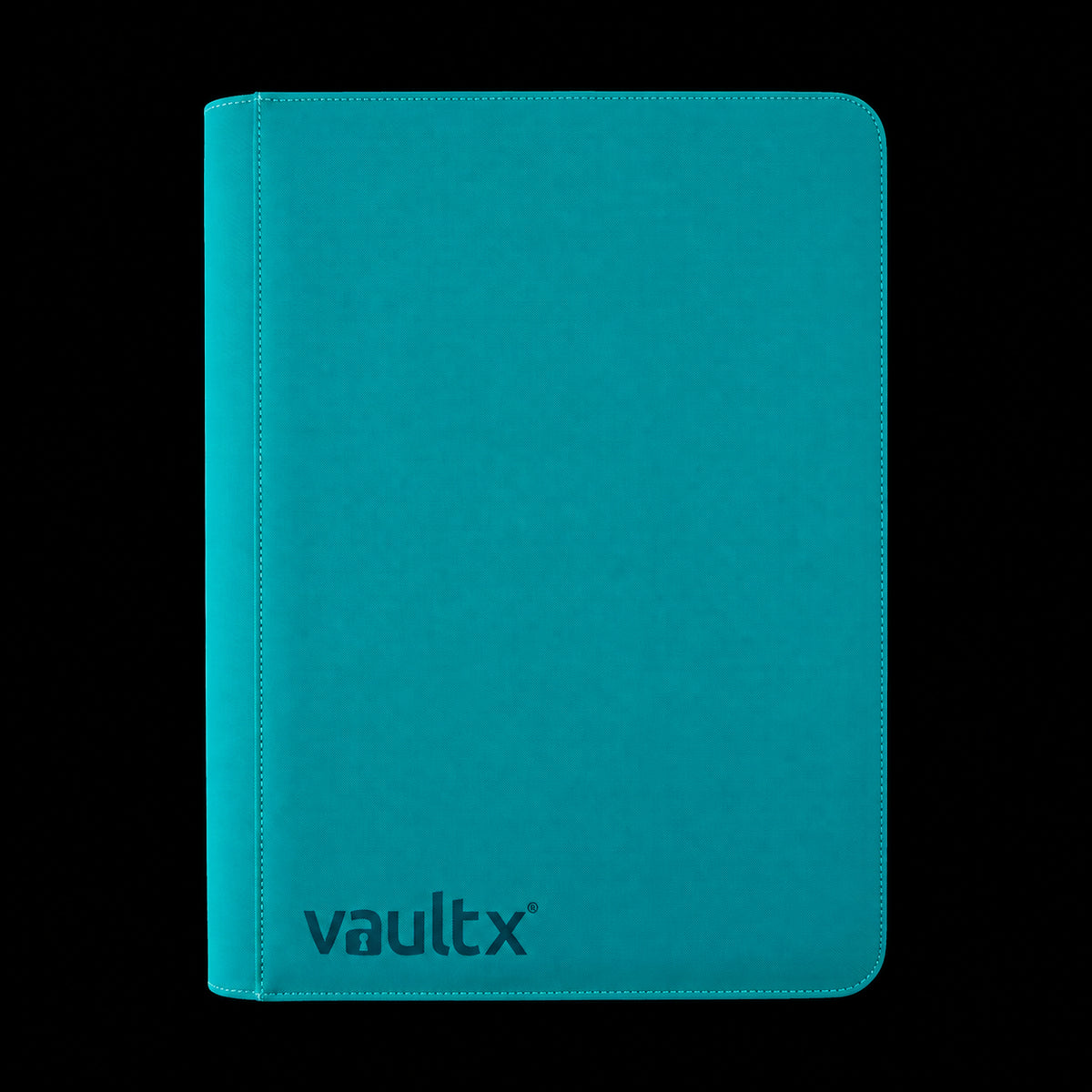 Álbum Vault X Exo-Tec Zip Binder XXL Ocean Blue de 16 bolsillos, cubierta turquesa cerrada en vista frontal.
