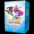 Caja Riftbound: League of Legends Radiance Vault, vista frontal y lateral azul con ilustraciones de personajes sobre fondo negro.
