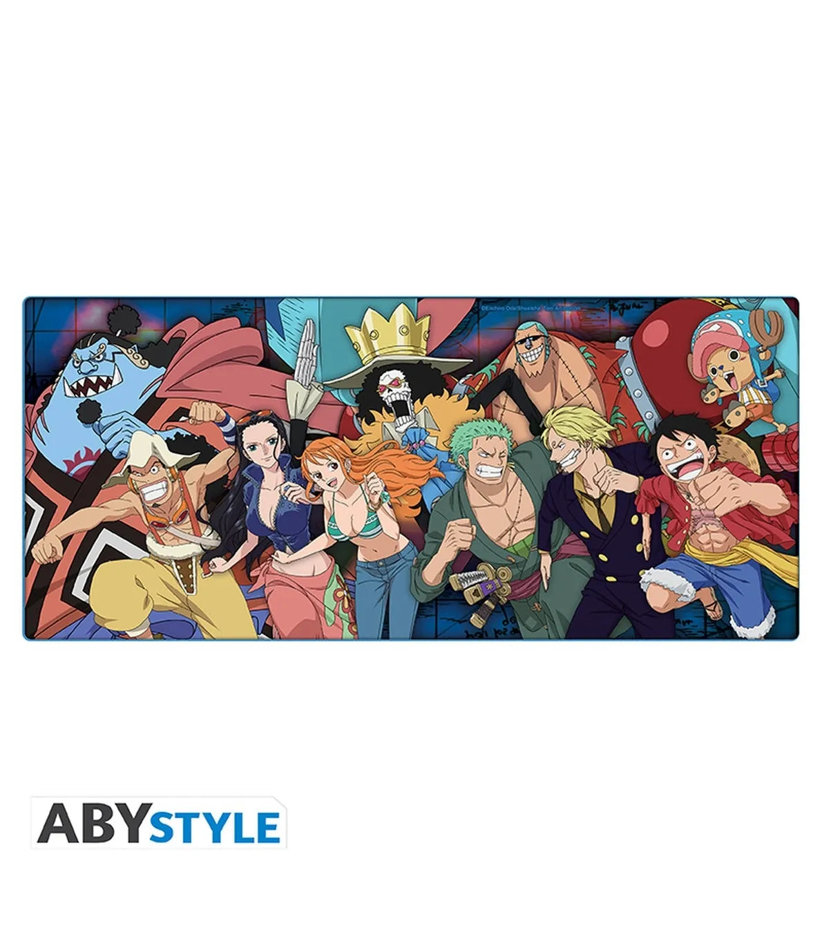 Tapete ABYstyle One Piece de la tripulación del Sombrero de Paja, con Luffy y sus compañeros, vista frontal horizontal.