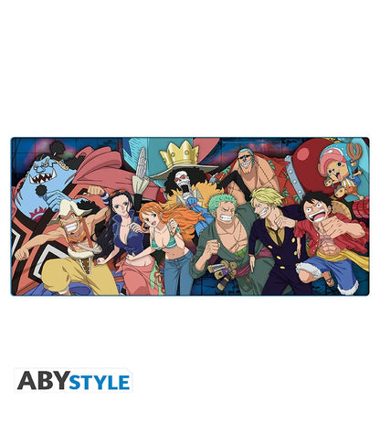 Tapete ABYstyle One Piece de la tripulación del Sombrero de Paja, con Luffy y sus compañeros, vista frontal horizontal.