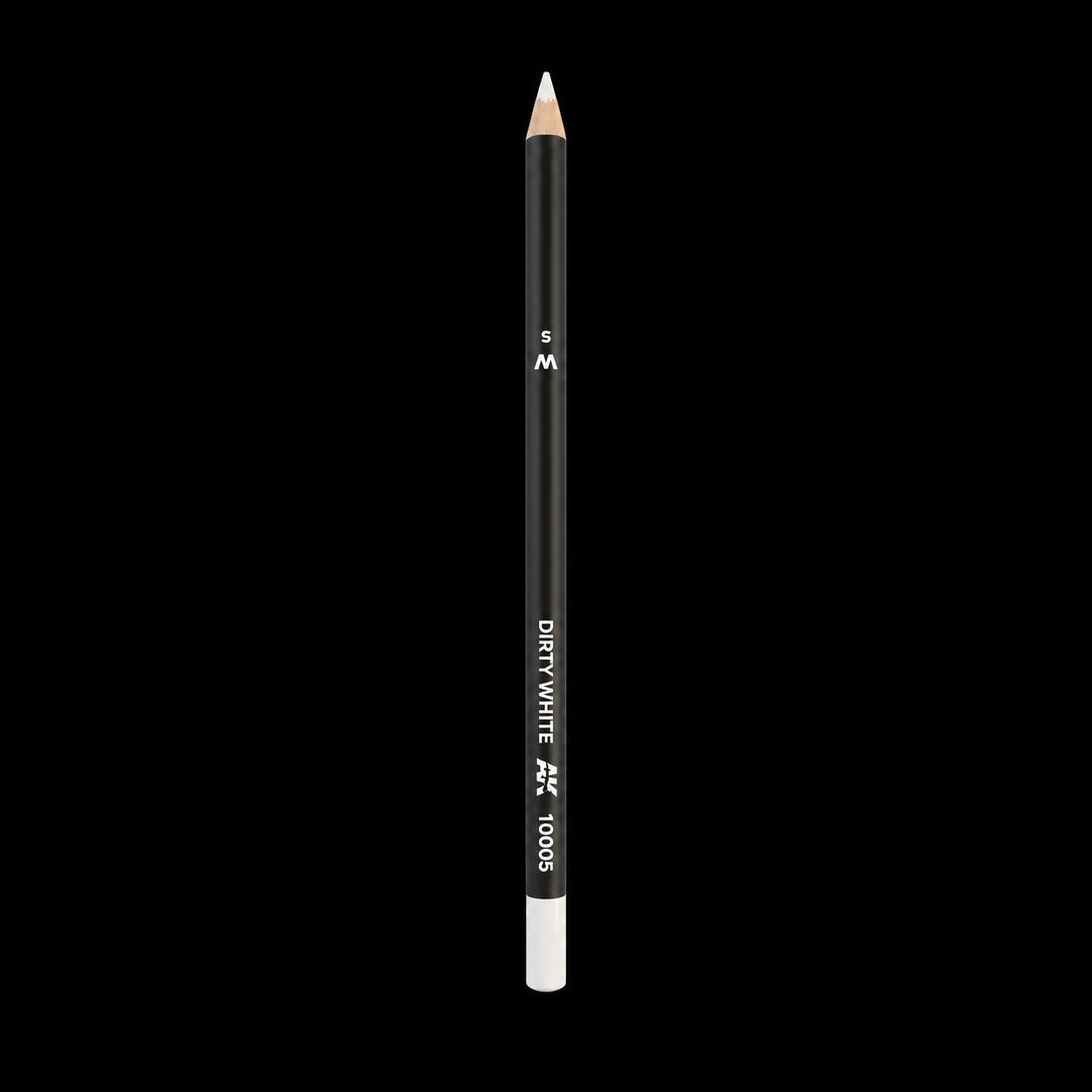 Lápiz AK Weathering Pencils Dirty White AK10005, con cuerpo negro y punta de tono blanco grisáceo.
